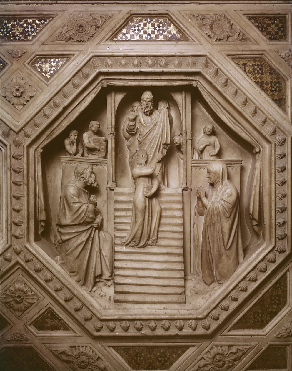 Darstellung der Jungfrau im Tempel, Detail vom Sockel des Tabernakels, 1349-59 (Marmor) von Andrea di Cione Orcagna