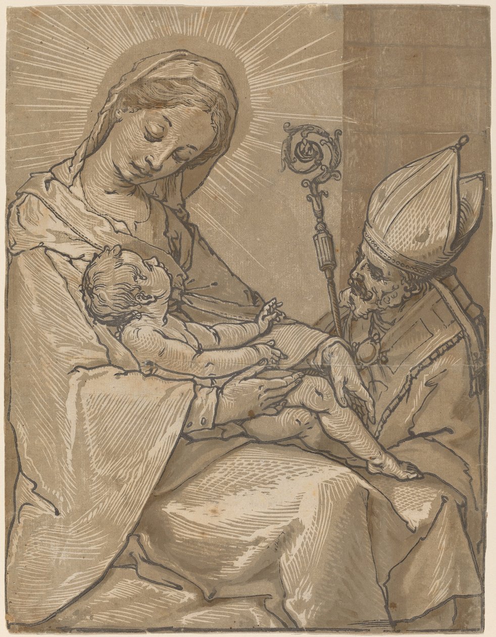 Madonna mit Kind und einem Bischof, 1591 von Andrea Andreani