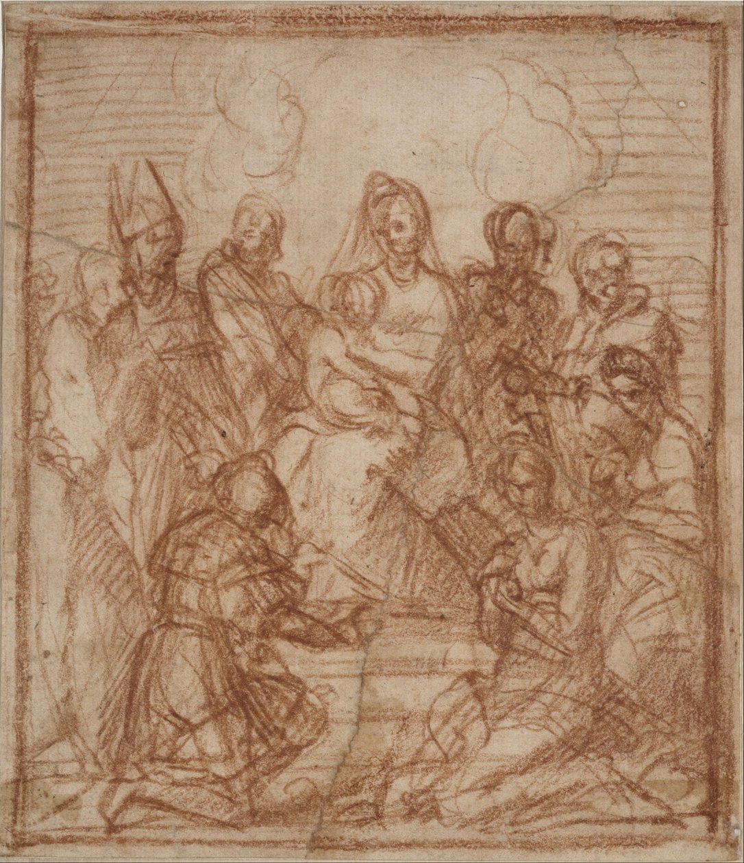 Thronende Madonna mit Kind und acht Heiligen (Kompositionsstudie für das Altarbild in Sarzana) von Andrea del Sarto