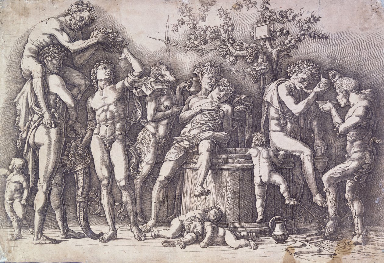 Ein Bacchanal mit einer Weinpresse, ca. 1475 von Andrea Mantegna