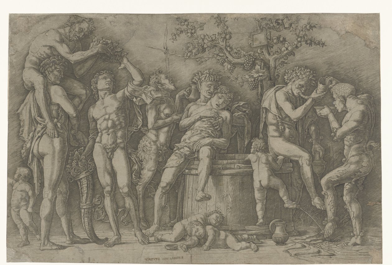 Bacchanal mit Satyrn und Bacchantinnen bei der Weinpresse von Andrea Mantegna