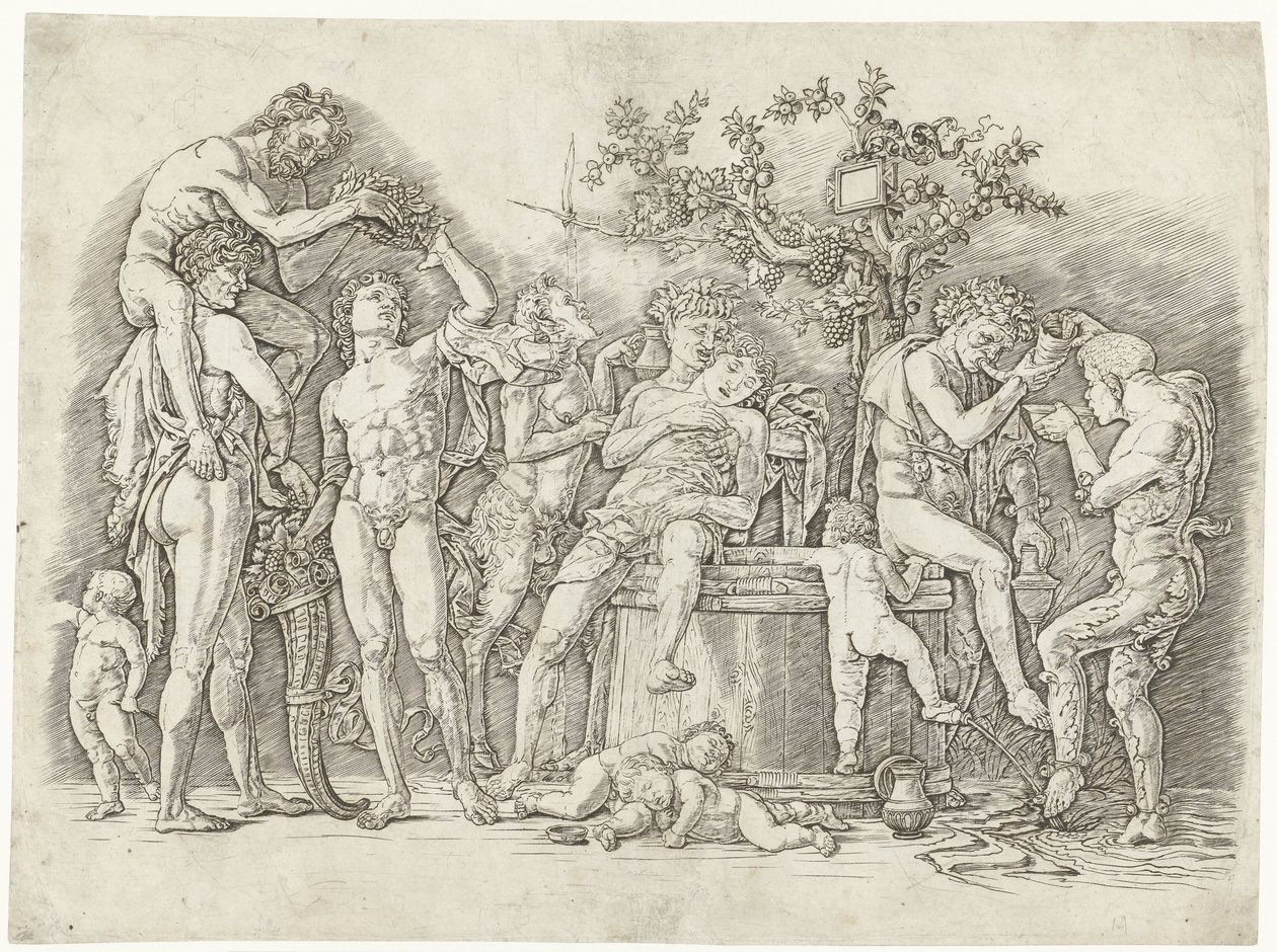 Bacchanal mit Satyrn und Bacchantinnen bei der Weinpresse von Andrea Mantegna