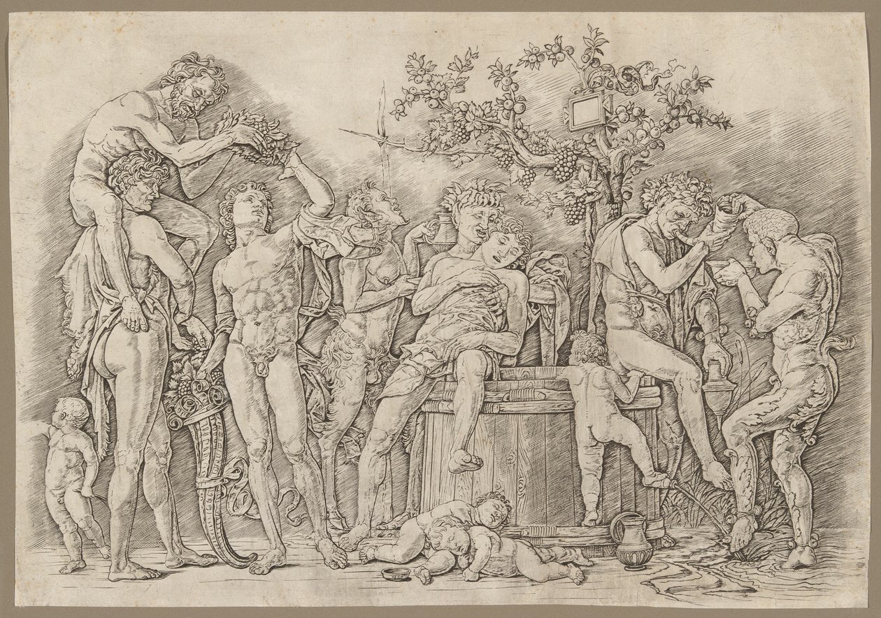 Bacchanal mit einem Weinfass von Andrea Mantegna
