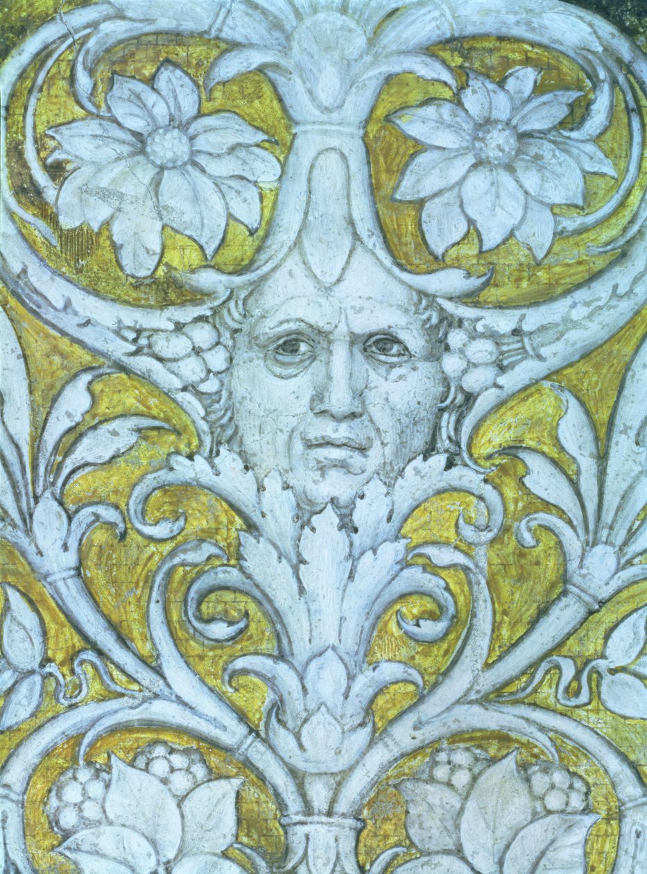 Selbstporträt im dekorativen Fries der Camera degli Sposi oder Camera Picta (Detail) von Andrea Mantegna