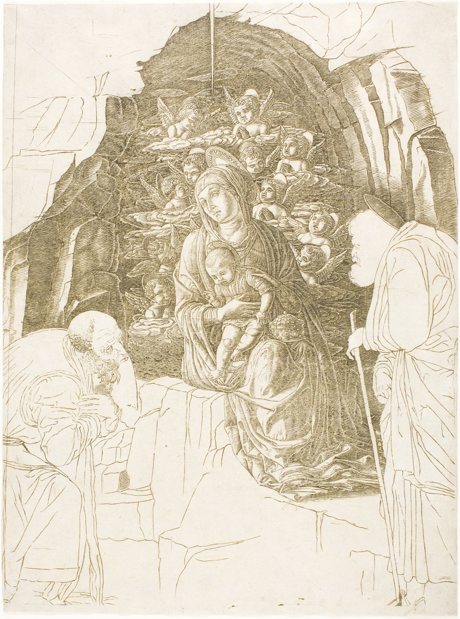 Die Anbetung der Heiligen Drei Könige (Jungfrau der Grotte) von Andrea Mantegna