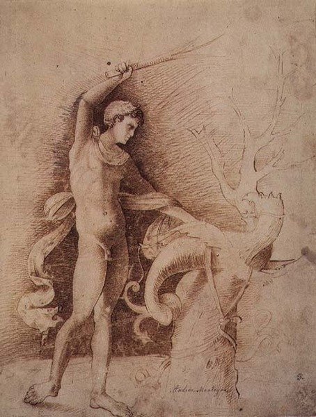 Junger Mann kämpft gegen einen Drachen von Andrea Mantegna