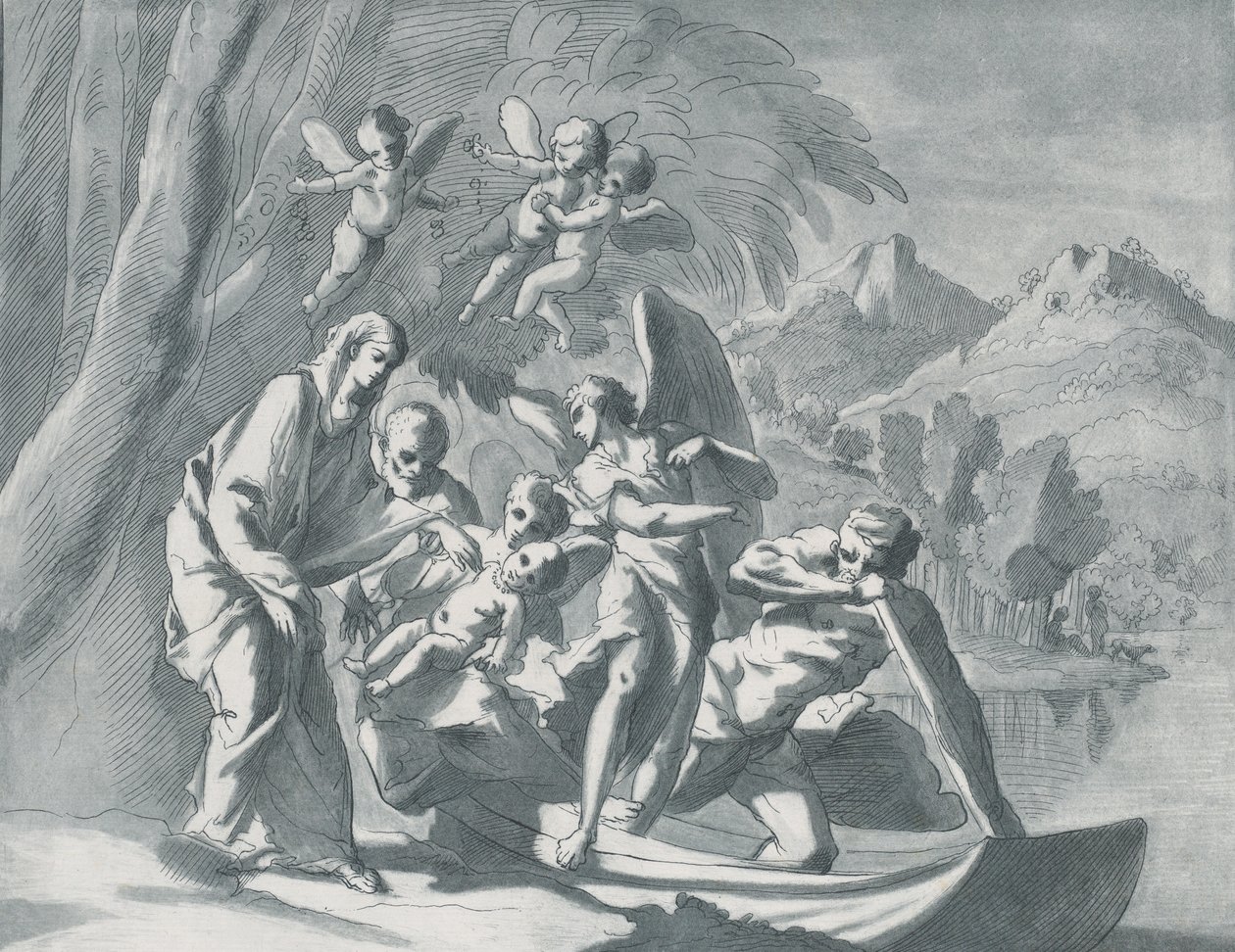 Die Rast auf der Flucht nach Ägypten, 1740-71 von Andrea Scacciati