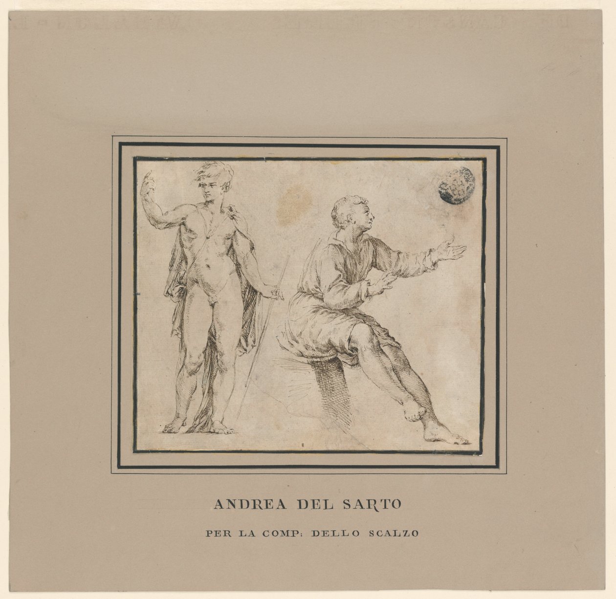 Skizzen einer nackten Figur in klassischer Pose und einer sitzenden Figur von Andrea del Sarto