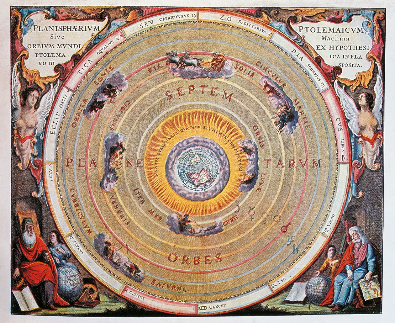 Weltkarte, Studie der Erde basierend auf den Theorien von Ptolemäus von Andreas Cellarius