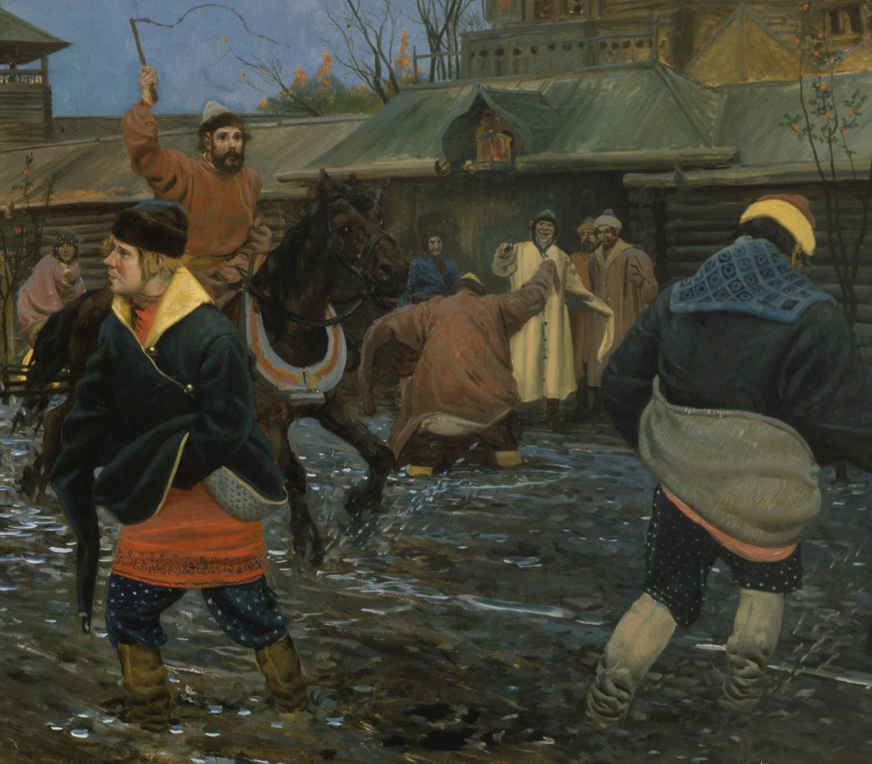 Straße im Moskau des 17. Jahrhunderts an einem Feiertag von Andrei Petrovich Ryabushkin