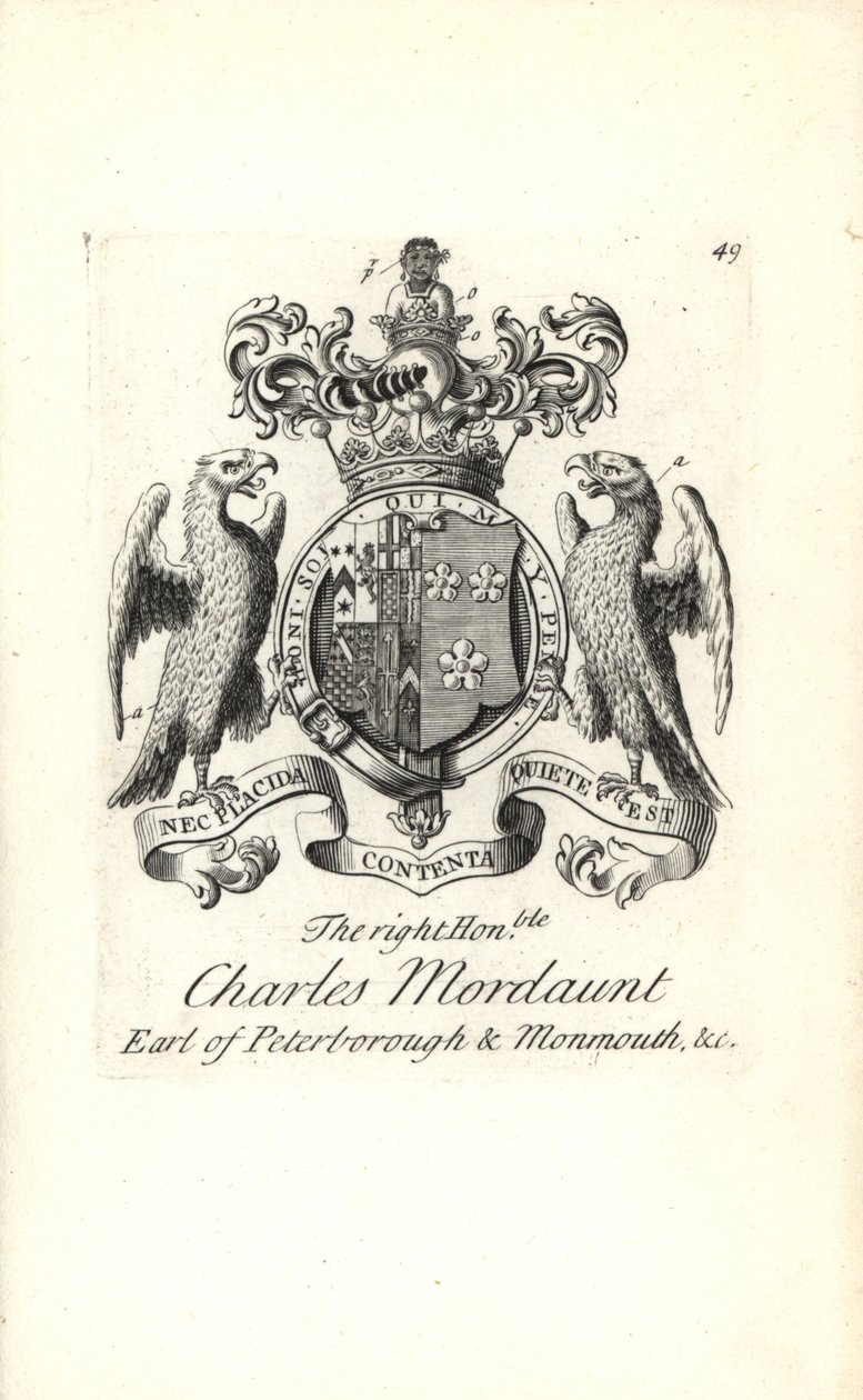 Wappen und Kamm des hochgeehrten Charles Mordaunt, 3. Earl of Peterborough und 1. Earl of Monmouth von Andrew Johnston