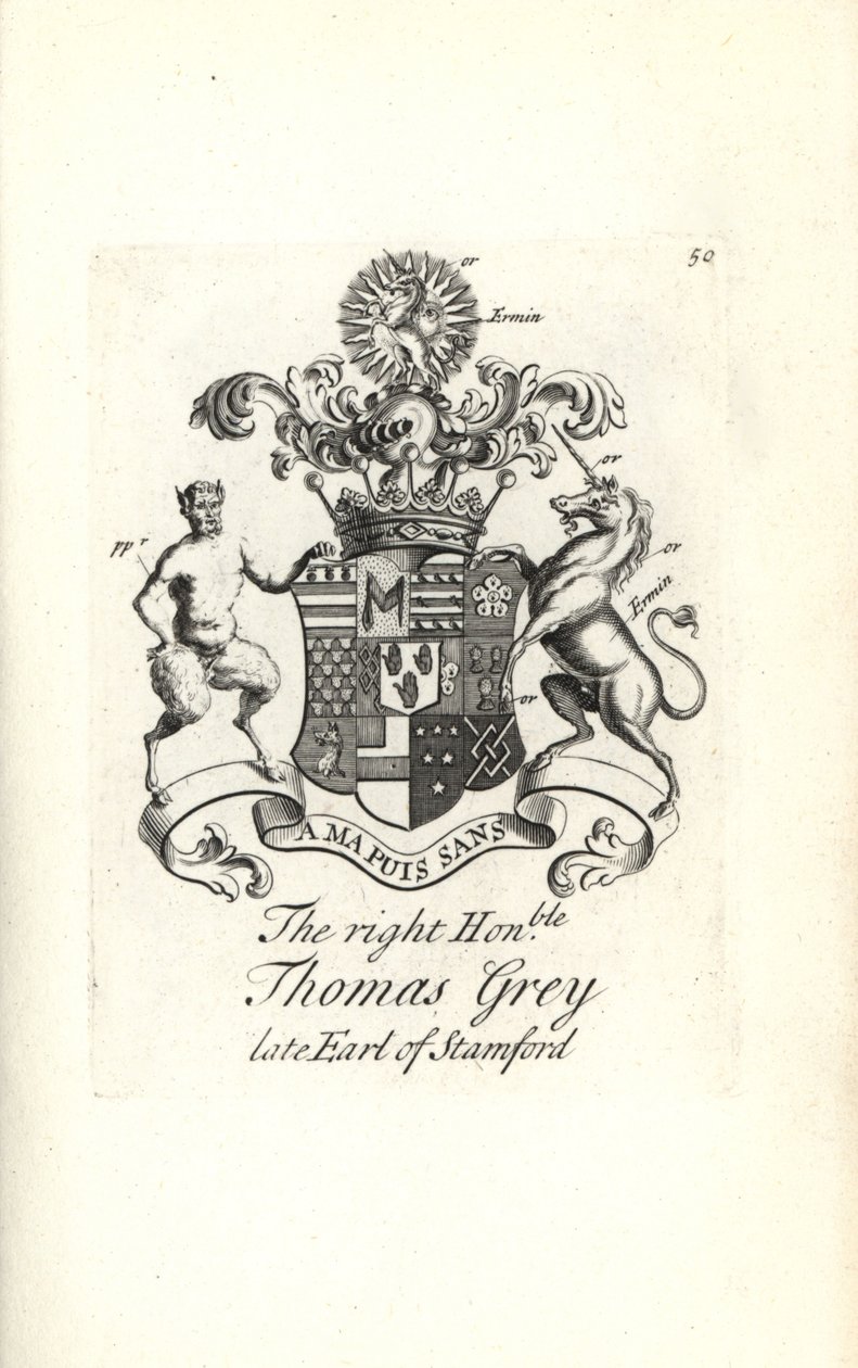 Wappen und Wappenschild des ehrenwerten Thomas Grey, 2. Earl of Stamford von Andrew Johnston