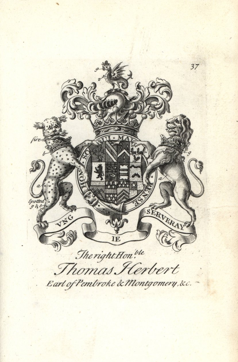Wappen und Wappenschild des ehrenwerten Thomas Herbert, 8. Earl of Pembroke und Montgomery von Andrew Johnston