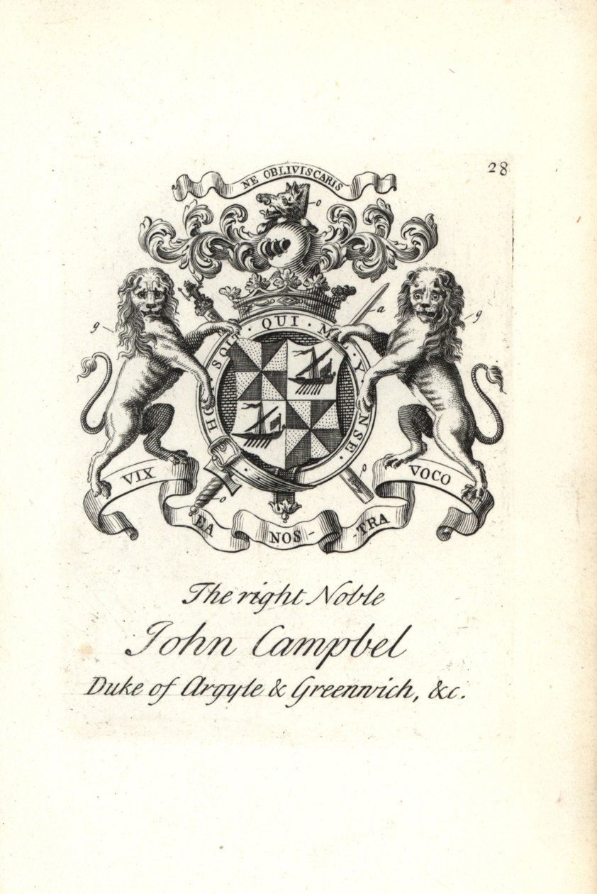 Wappen und Wappenschild des hochadligen John Campbell, 2. Herzog von Argyll und Greenwich von Andrew Johnston