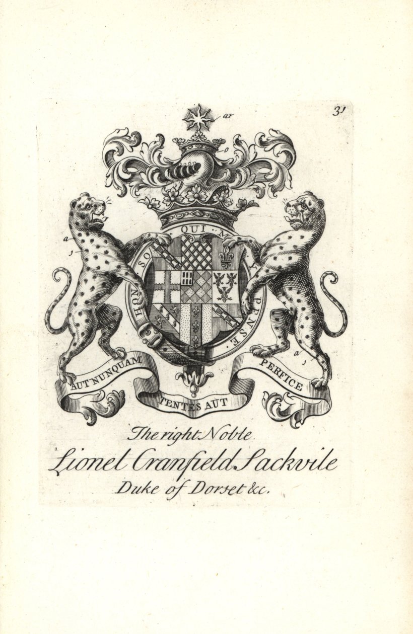 Wappen und Wappenschild des edlen Lionel Cranfield Sackville, Herzog von Dorset von Andrew Johnston