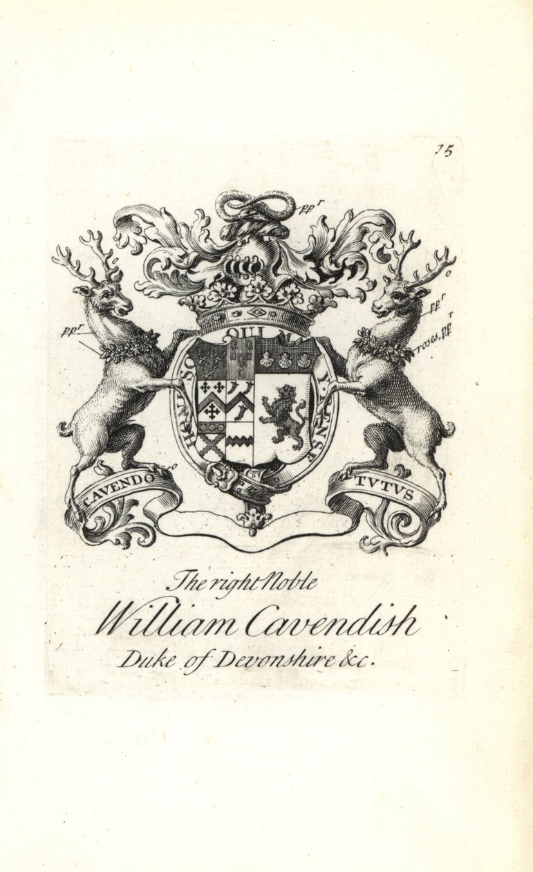 Wappen und Wappenschild des hochadligen William Cavendish, 2. Herzog von Devonshire von Andrew Johnston