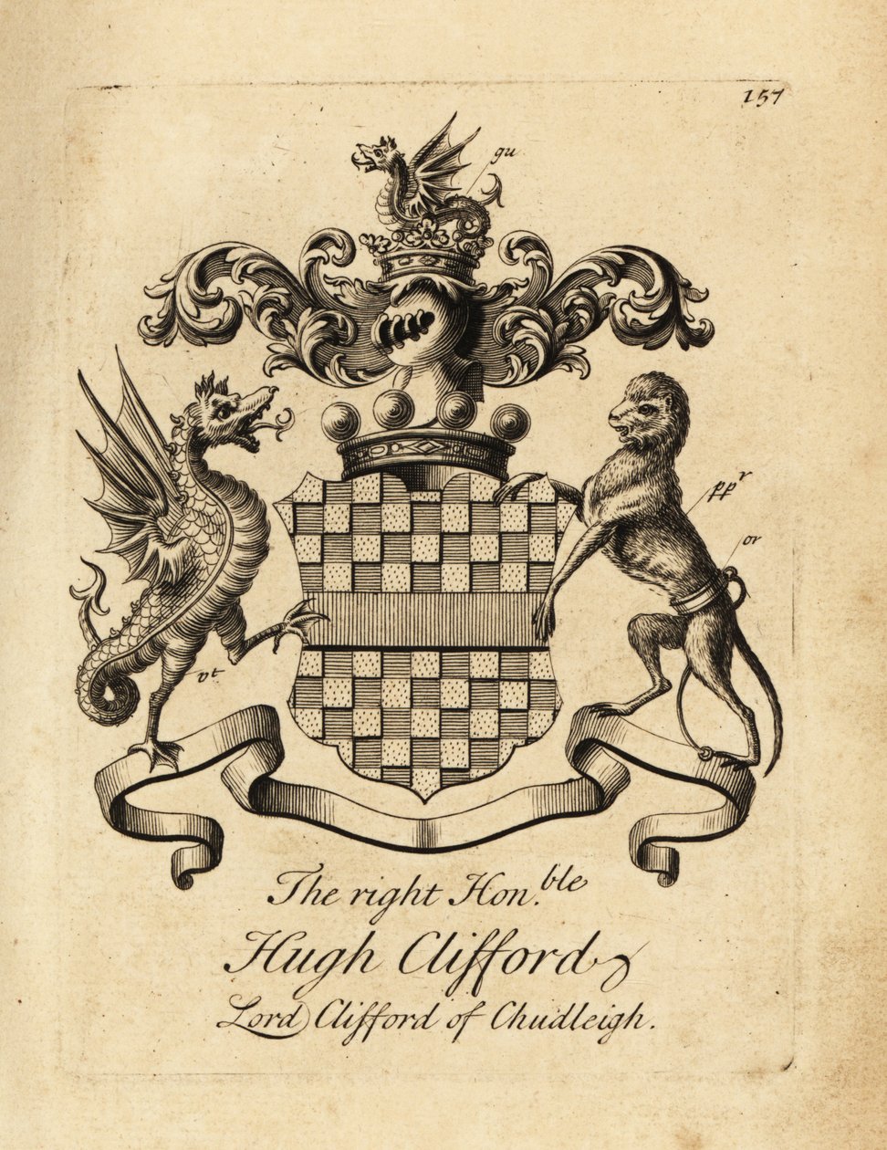 Wappen des Hochwohlgeborenen Hugh Clifford, Lord Clifford of Chudleigh, 2. Baron Clifford of Chudleigh (1663-1730) von Andrew Johnston