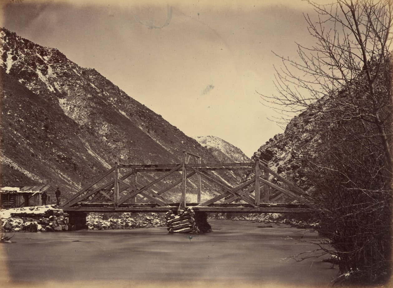 Tafel 42. Mormon Turnpike Brücke, Mündung des Weber Canyons, 1869 von Andrew Joseph Russell