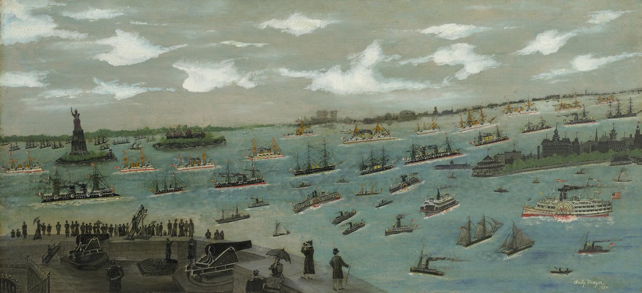 Parade der US-Flotte im New Yorker Hafen mit der Freiheitsstatue, 1893 von Andrew Meyer