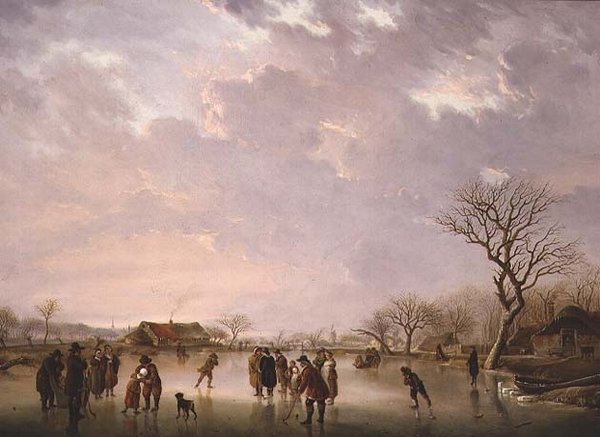 Winterszene mit Schlittschuhläufern von Andries Vermeulen