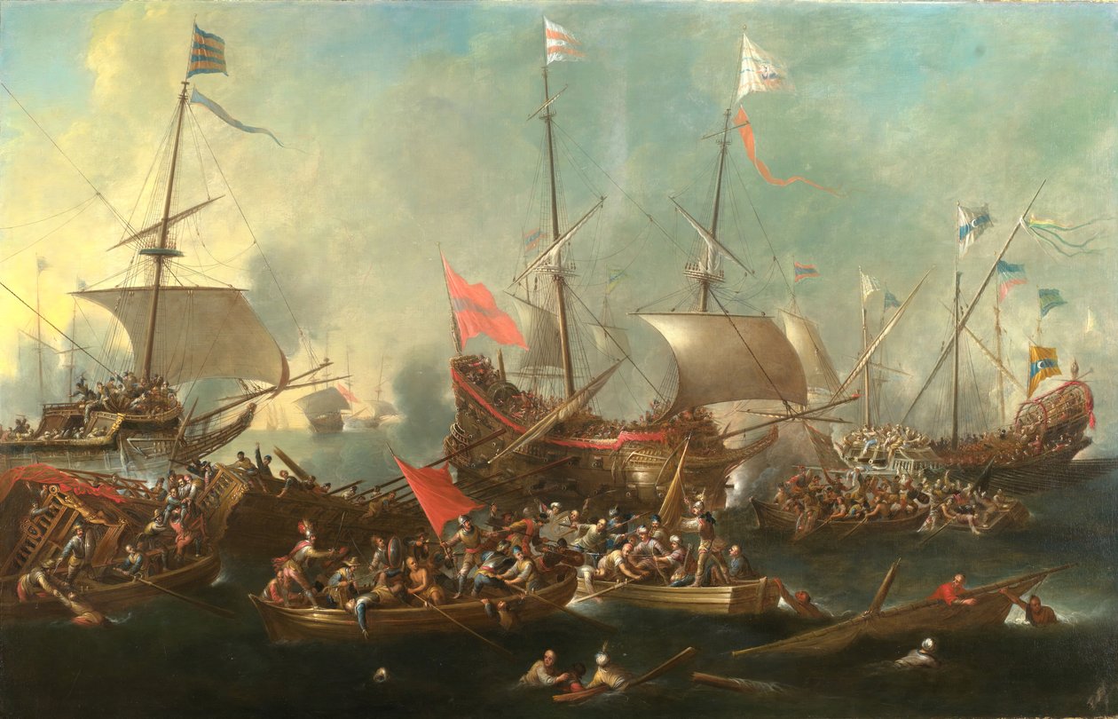 Die Schlacht von Lepanto - Eine Seeschlacht zwischen Christen und Barbareskenkorsaren von Andries van Eertvelt