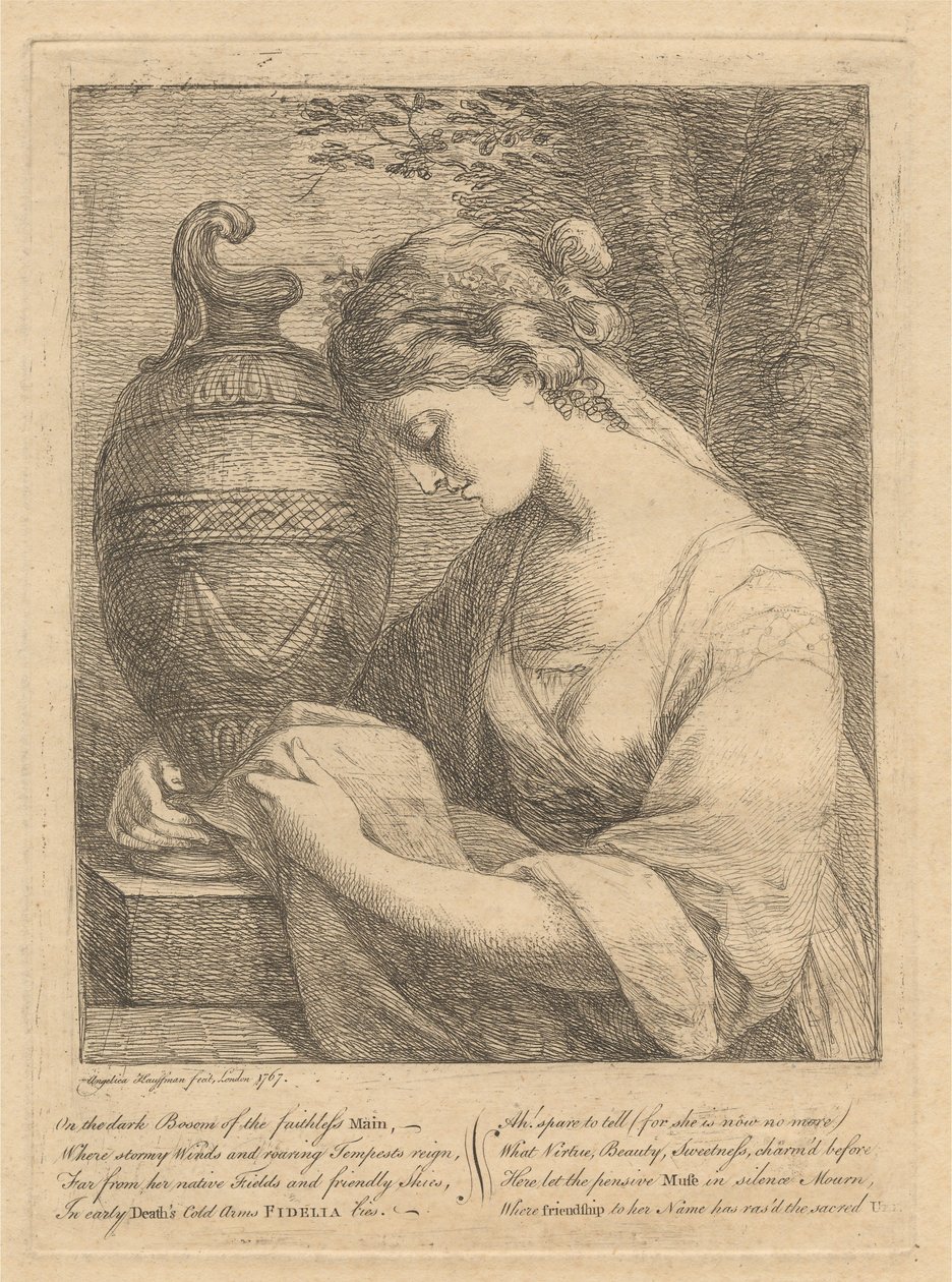 Eine Frau weint neben einer Urne von Angelica Kauffmann