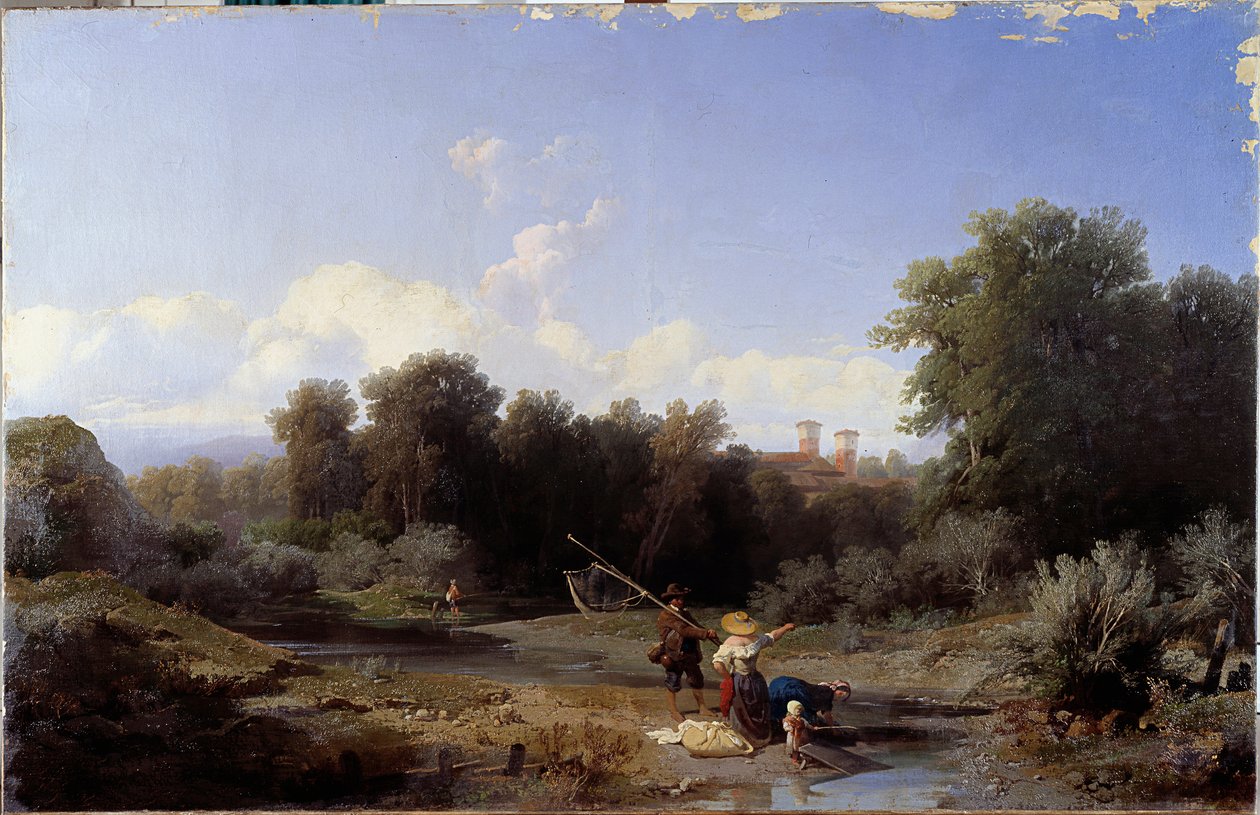 Landschaft oder „Fischen“ (Fischen in einem Fluss) von Angelo Beccaria