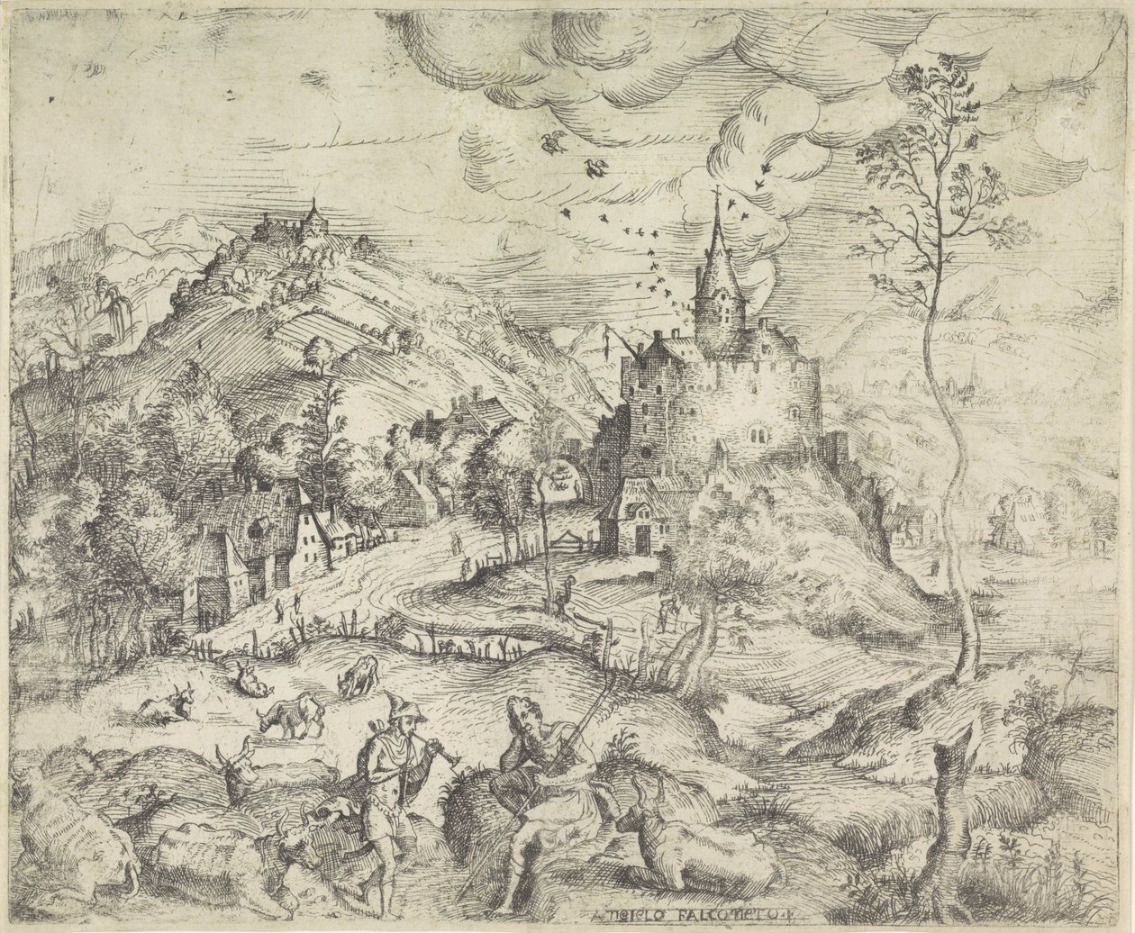 Landschaft mit Merkur, der Apollos Herde stiehlt von Angelo Falconetto