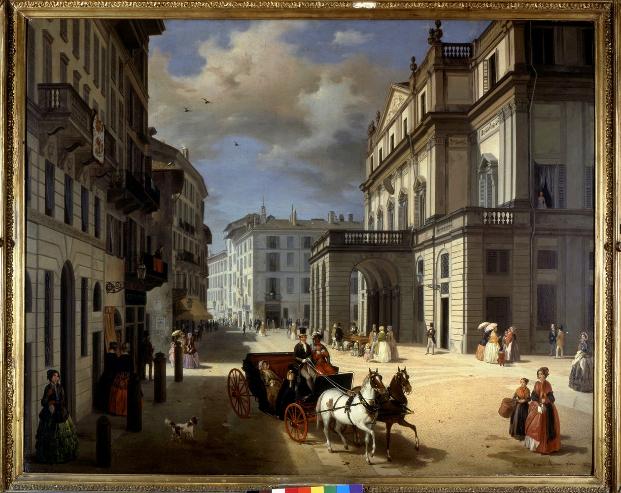 Darstellung der Piazza della Scala in Mailand von Angelo Inganni. 19. Jahrhundert. Pinacoteca di Brera, Mailand von Angelo Inganni