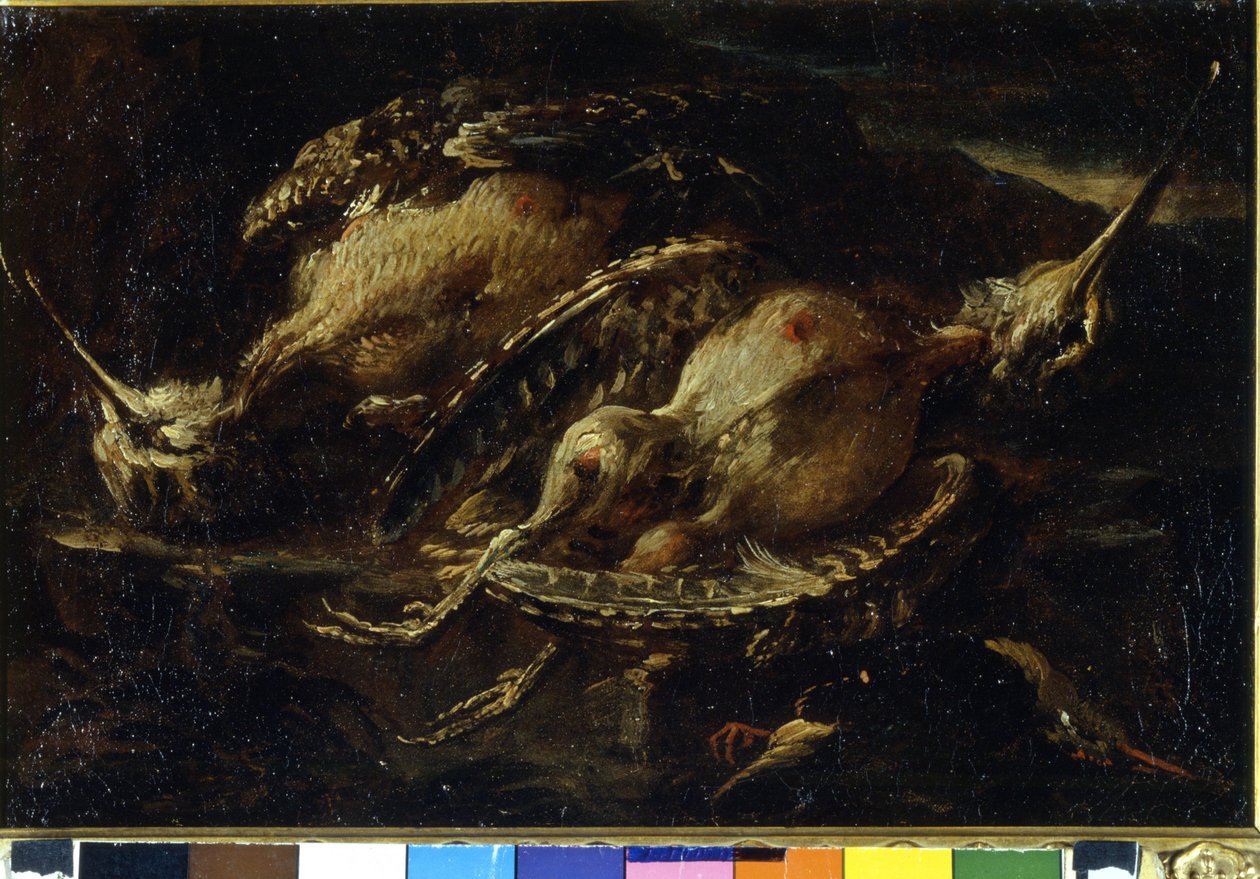 Stillleben mit Vögeln. Gemälde von Angelo Maria Crivellone (? - 1730/60?). Mailand, CRA von Angelo Maria Crivelli
