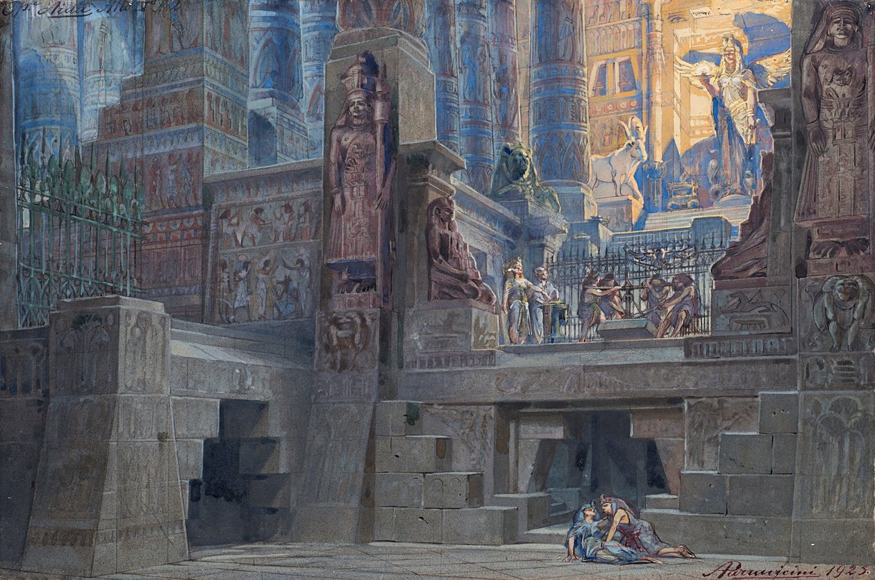 Bühnenbild für die Oper Aida von Giuseppe Verdi, 1923 von Angelo Parravicini