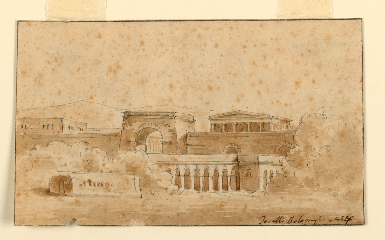 Bühnenbild, antike Gebäude von Angelo Toselli