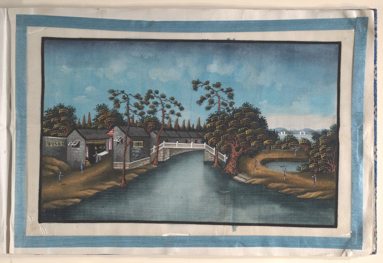 Album mit zwölf Gemälden von Szenen entlang eines Flusses von Anglo-Chinese School