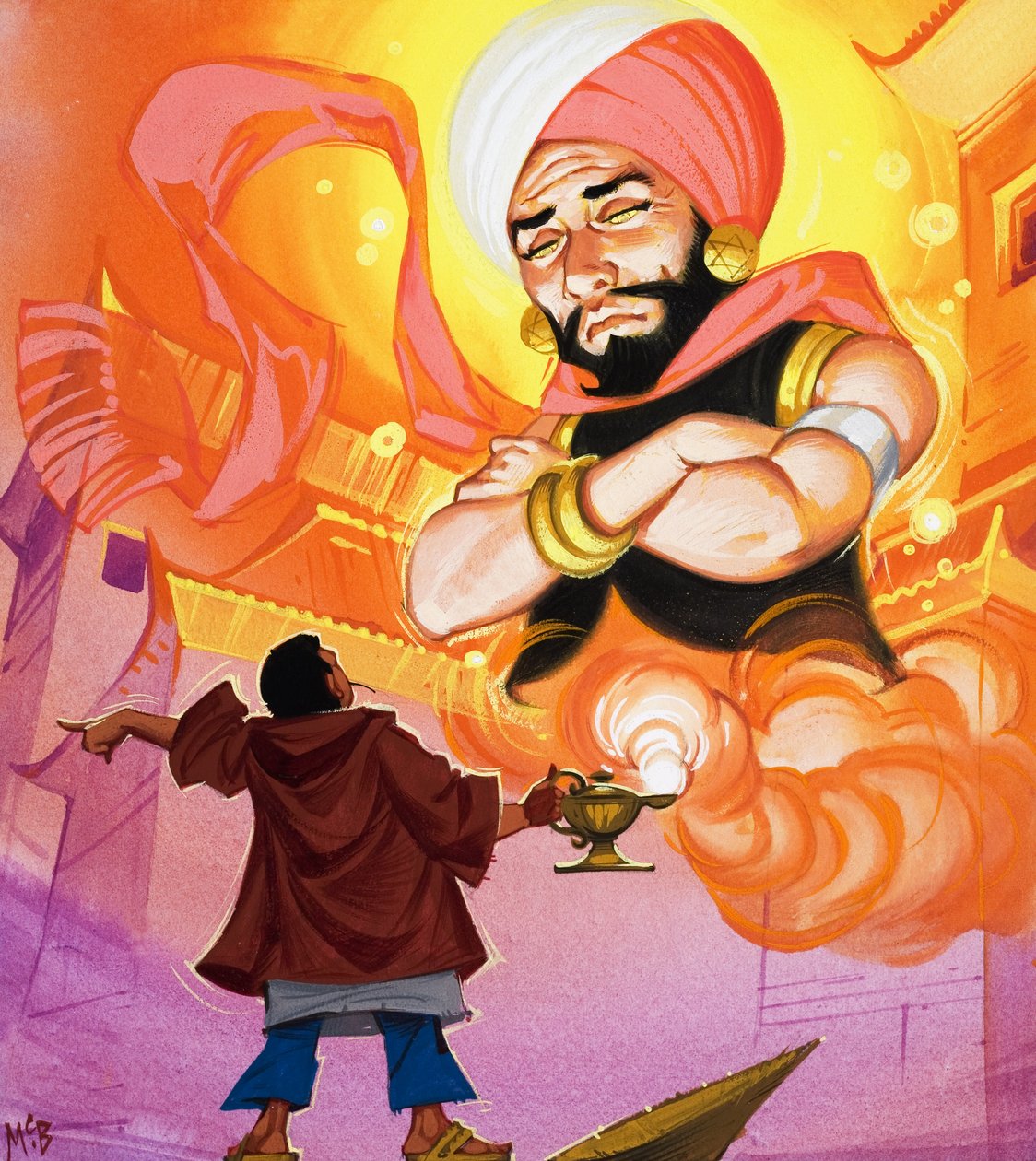 Aladdin befiehlt dem Dschinn, Illustration aus 