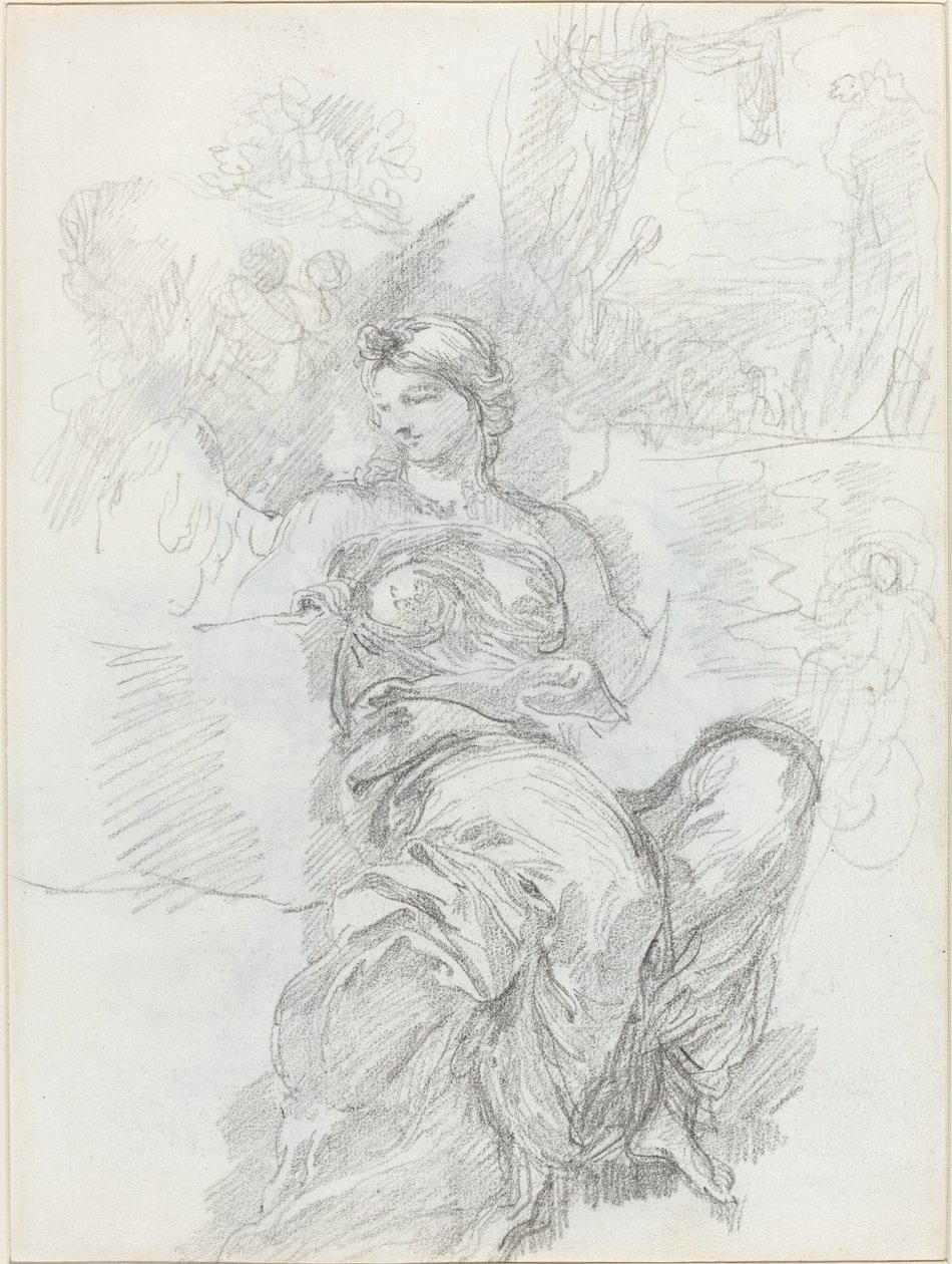 Sitzender Engel in einer Landschaft [recto] von Anicet Charles Gabriel Lemonnier