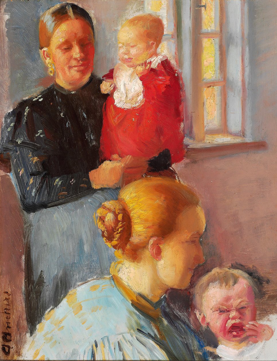 Zwei junge Mütter mit ihren kleinen Kindern. Studie für „Impfung“. von Anna Ancher