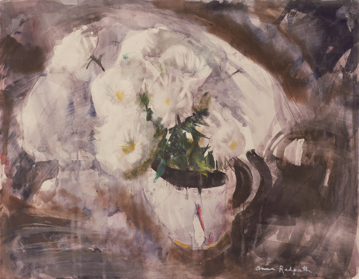 Weiße Blumen in einem weißen Krug von Anne Redpath