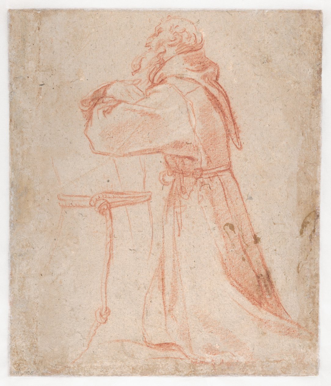 Studien für eine Figur des knienden Heiligen Franziskus im Profil (verso), 1583–85 von Annibale Carracci
