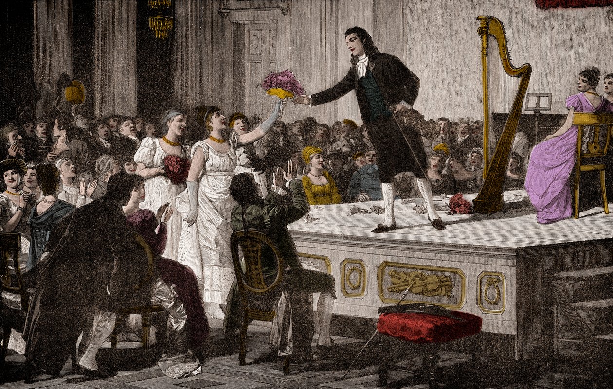 Niccolo Paganini (1792-1840) erste Triumphe - Holzschnitt nach einem Gemälde von Annibale Gatti (1828-1909) von Annibale Gatti