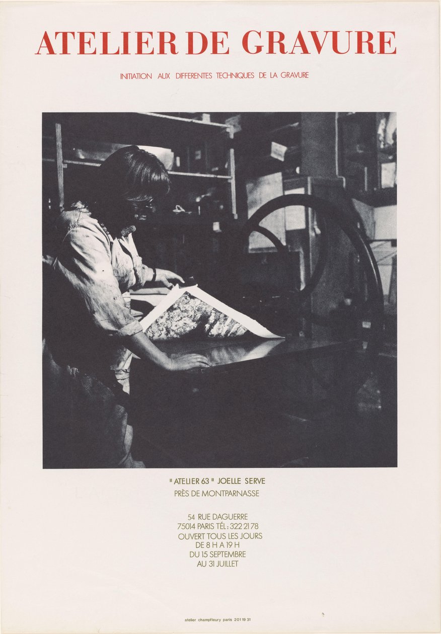 Plakat der Druckerei Atelier 63 in Paris von Anonymous