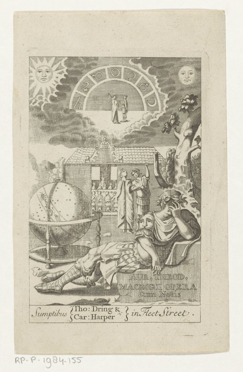 Ambrosius Theodosius Macrobius leunend auf Stein neben Globus von Anonymous