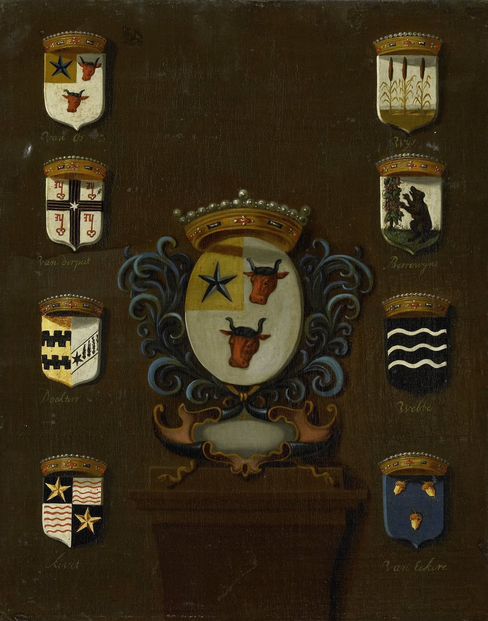 Wappen von Sara van Os, Ehefrau von Jan van Reyersbergh mit seinen acht Vierteln von Anonymous