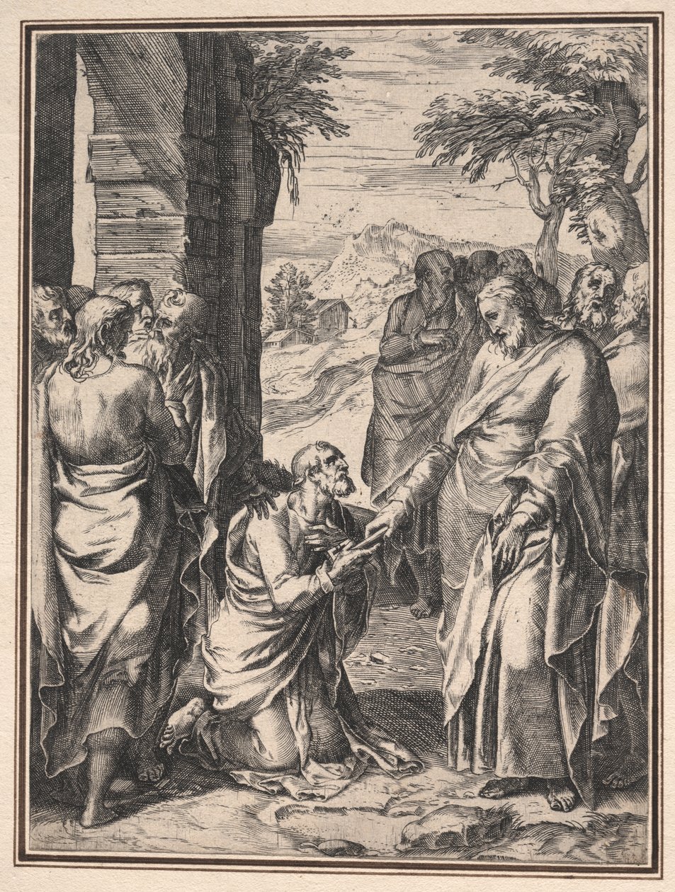 Kopie von Cornelis Cort: Christus übergibt den Schlüssel der Kirche an den heiligen Petrus von Anonymous