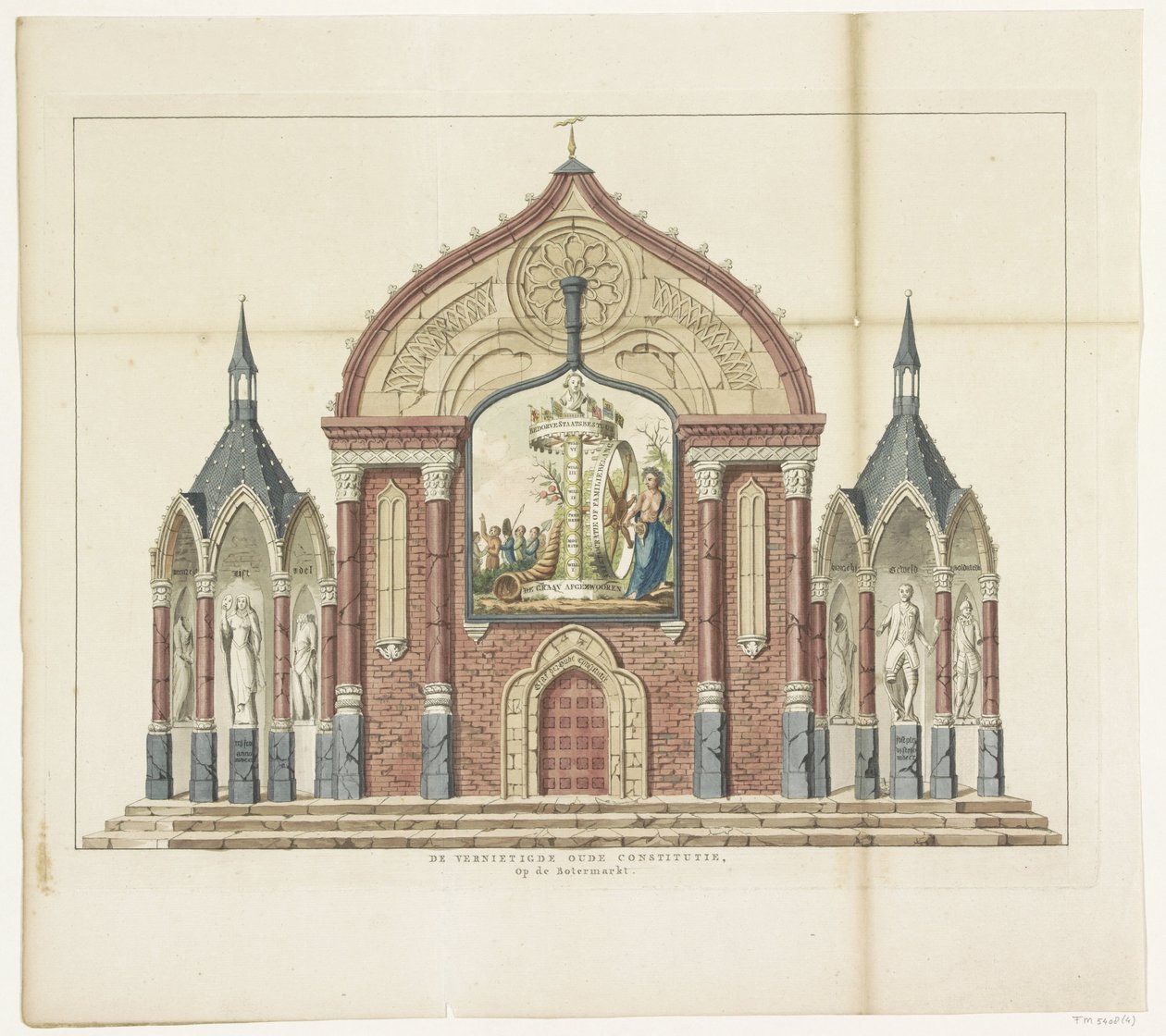 Die Zerstörung der alten Verfassung, Dekoration auf dem Buttermarkt, 1795 von Anonymous