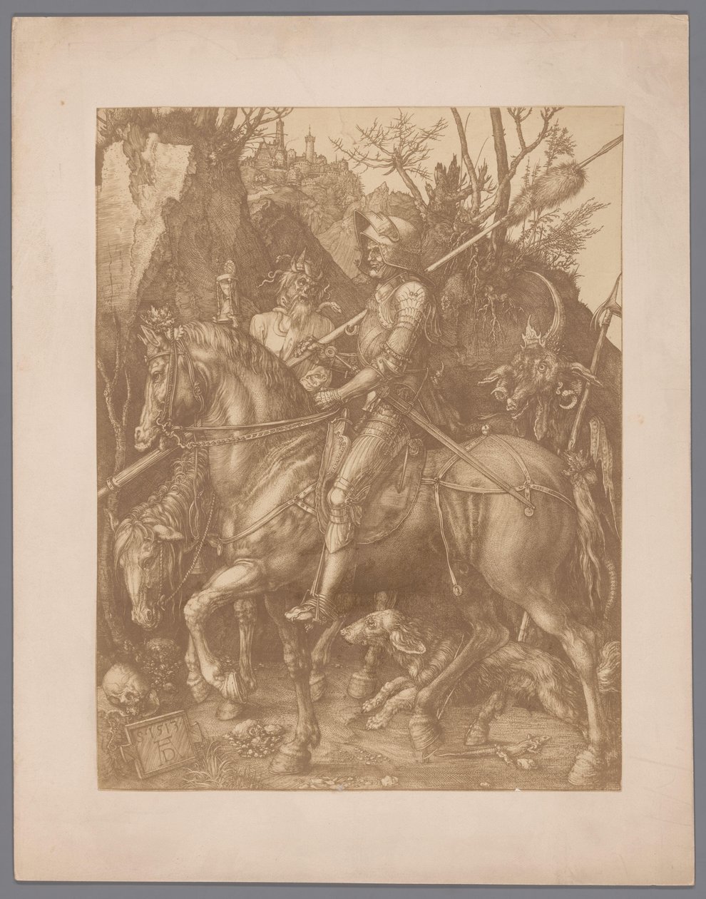 Fotoreproduktion der Gravur Ritter, Tod und Teufel von Albrecht Dürer von Anonymous