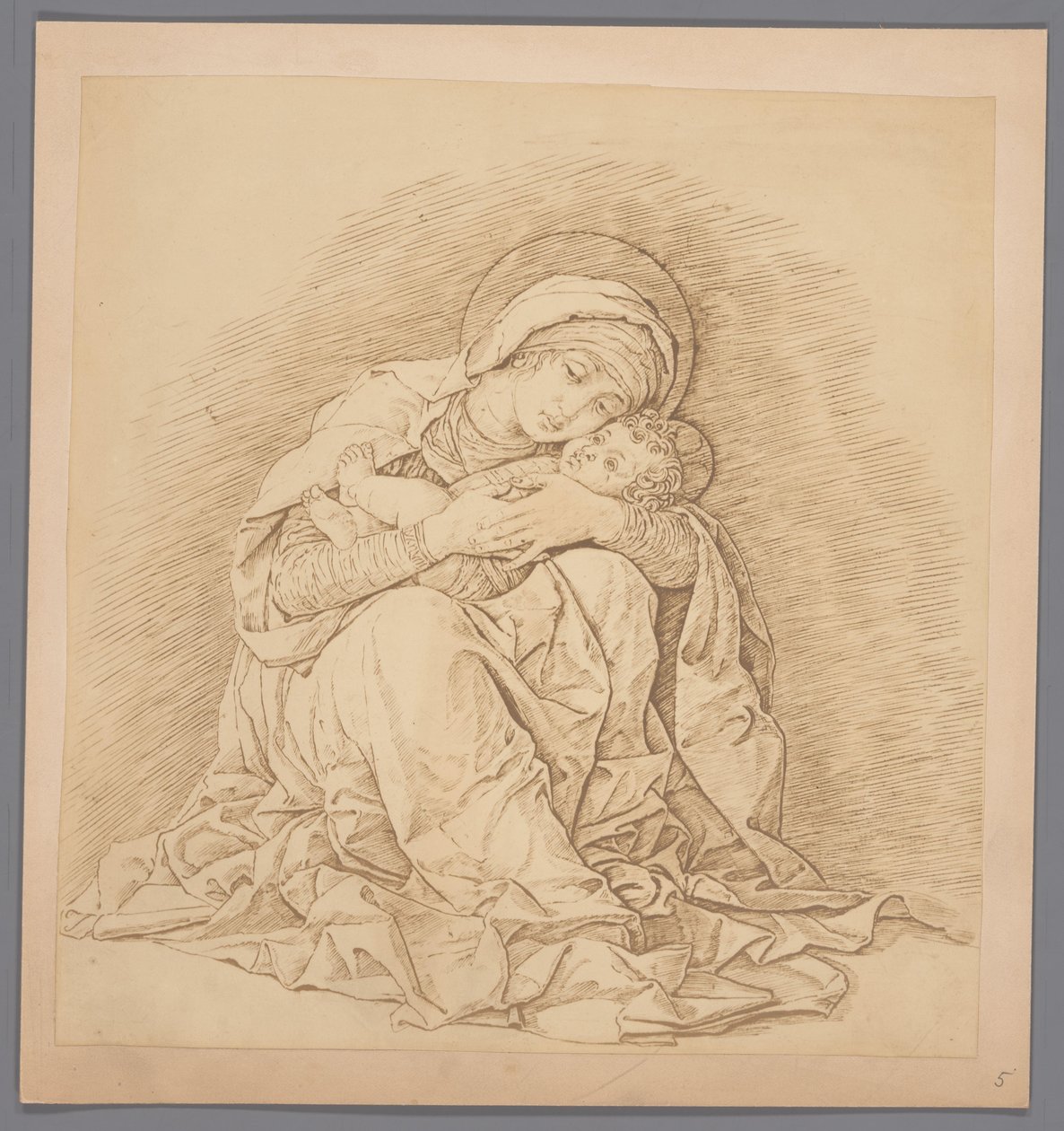 Fotoreproduktion der Gravur Sitzende Maria mit Kind von Andrea Mantegna von Anonymous