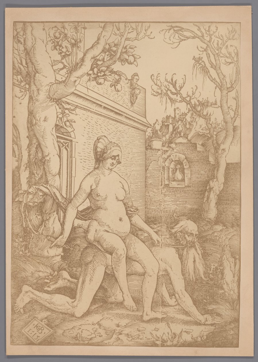 Fotoreproduktion des Holzschnitts Aristoteles und Phyllis von Hans Baldung Grien von Anonymous