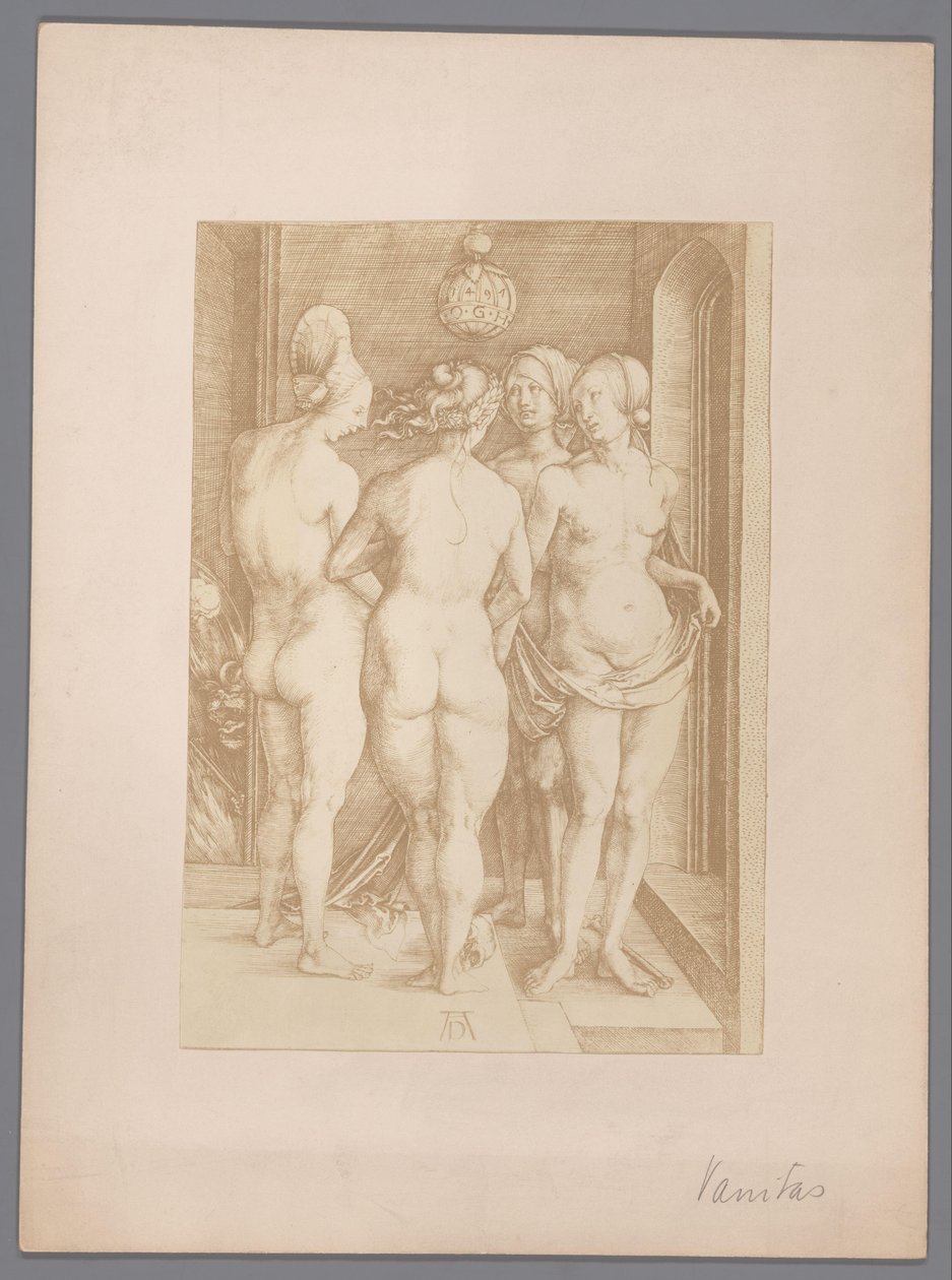 Fotoreproduktion eines Kupferstichs von vier nackten Frauen von Albrecht Dürer von Anonymous