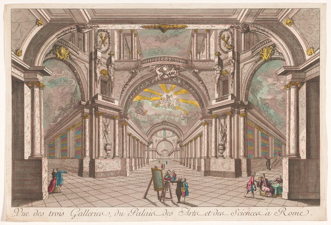 Ansicht der drei Galerien des Palastes der Kunst und Wissenschaft in Rom von Anonymous