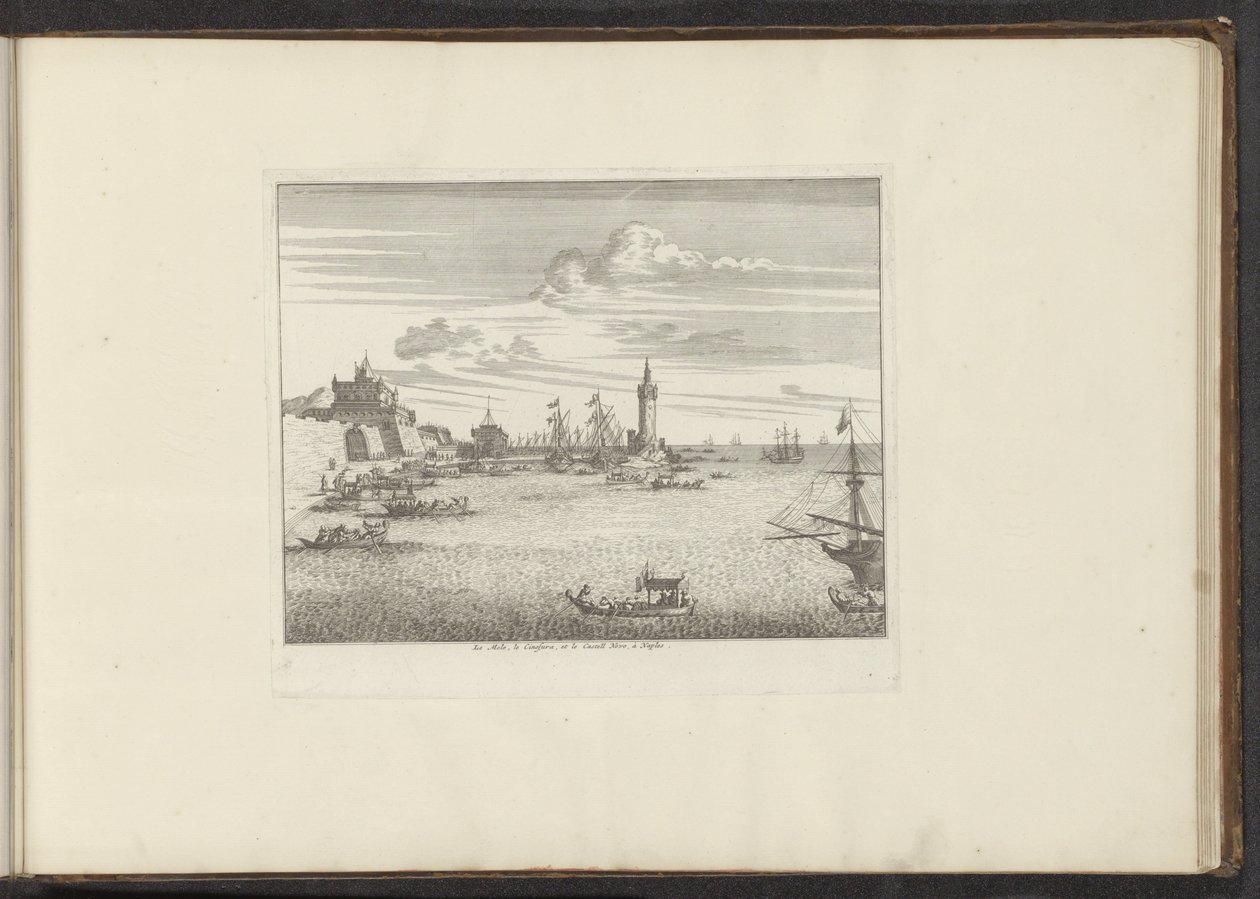 Ansicht des Hafens mit einem Leuchtturm und einem Palast in Neapel von Anonymous
